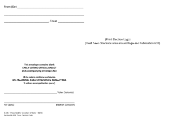 Document preview: Form 5-23B Early Voting Envelope for Blank Ballot - Texas (English/Spanish)
