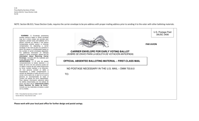 Form 5-35 Carrier Envelope for Early Voting Ballot - Texas (English/Spanish), Page 3