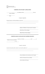 Document preview: Form C31W Certificate of Party Affiliation - Texas (English/Spanish)