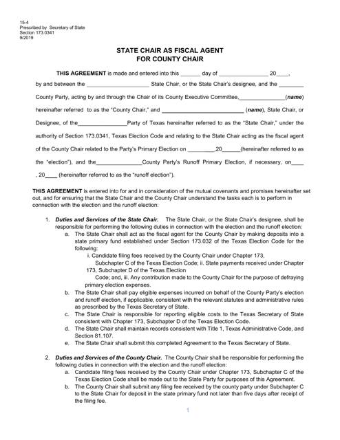 Form 15-4 State Chair Fiscal Agent for County Chair - Texas