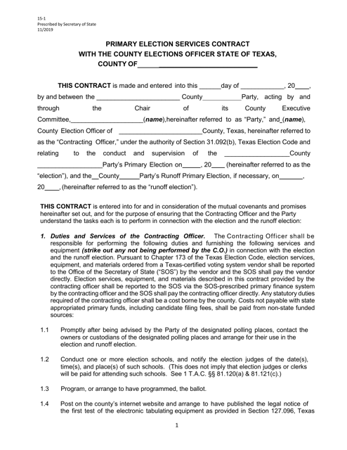 Form 15-1 Primary Election Services Contract - Texas
