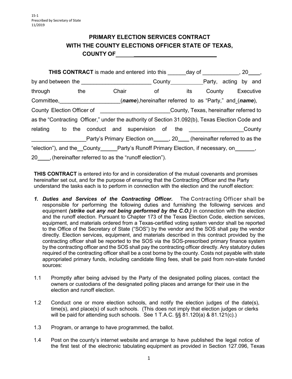 Form 15-1 Primary Election Services Contract - Texas, Page 1