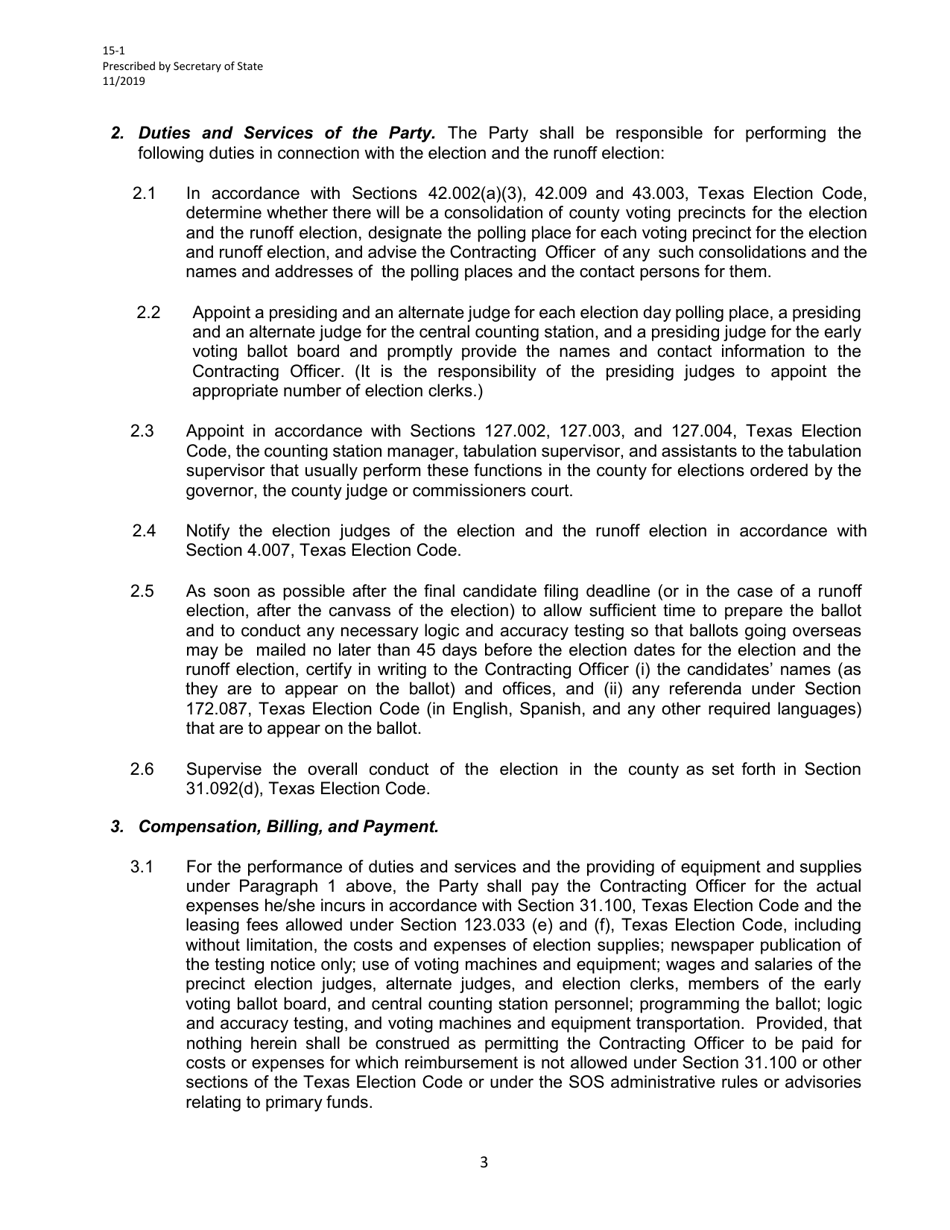 Form 15-1 Primary Election Services Contract - Texas, Page 3