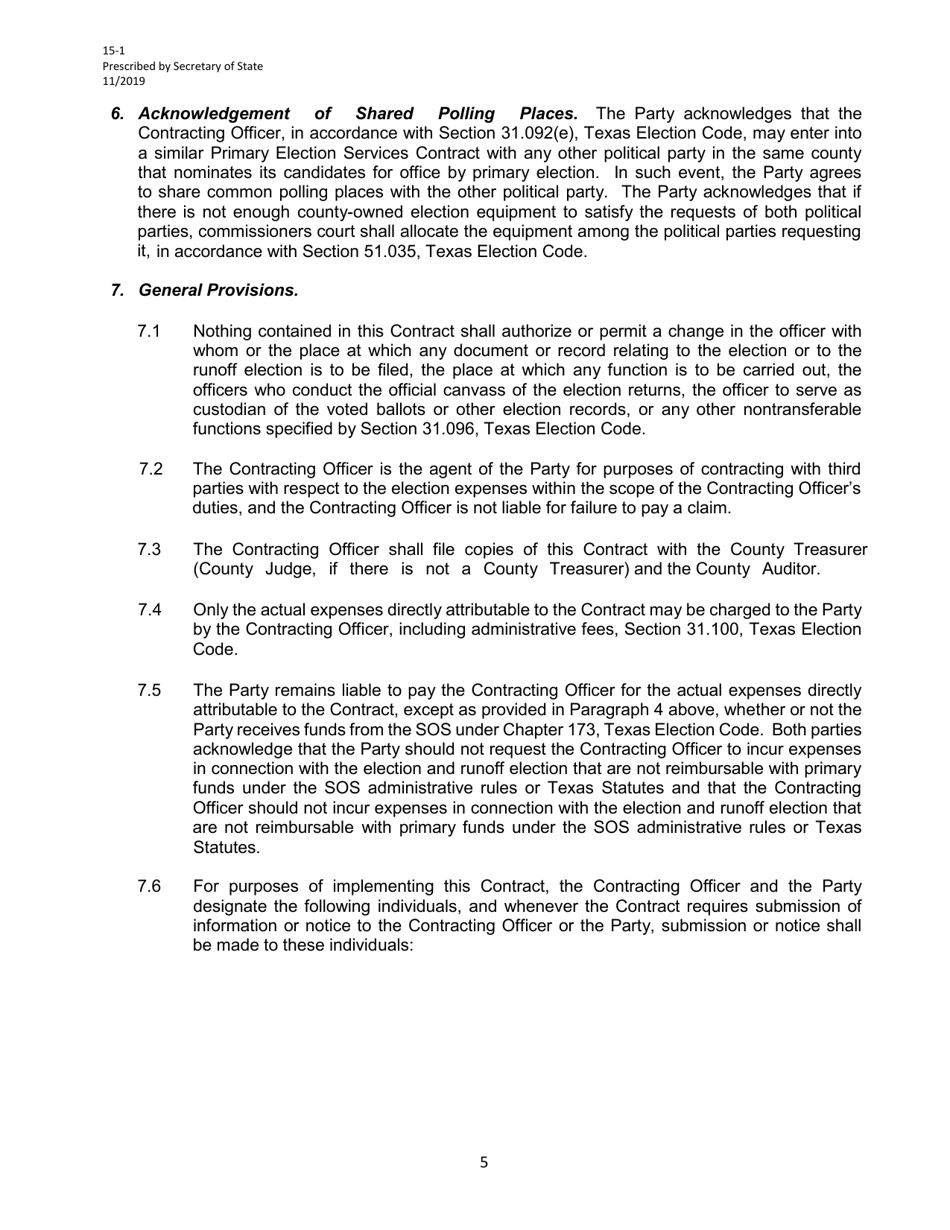Form 15-1 Primary Election Services Contract - Texas, Page 5