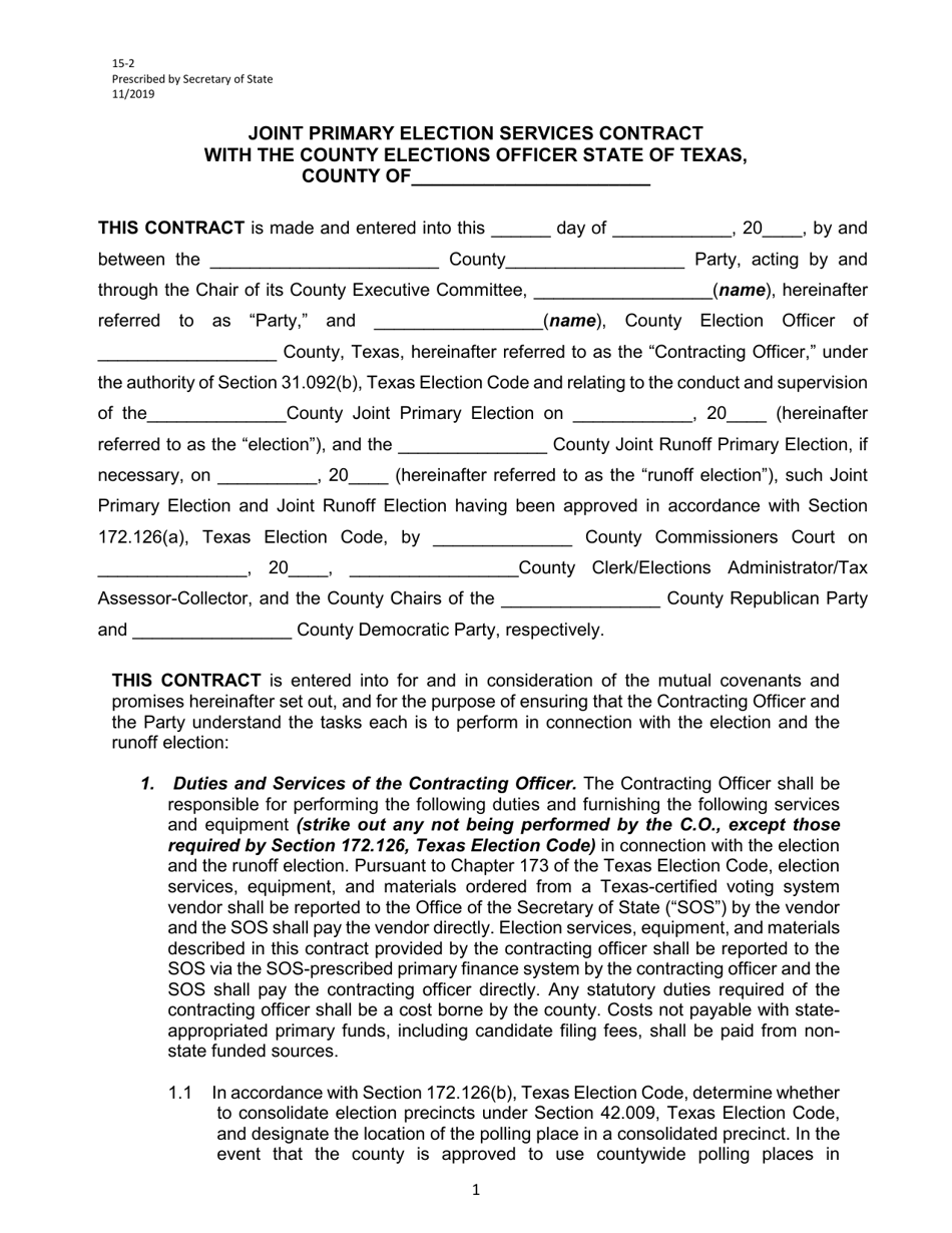 Form 15-2 Joint Primary Election Services Contract - Texas, Page 1