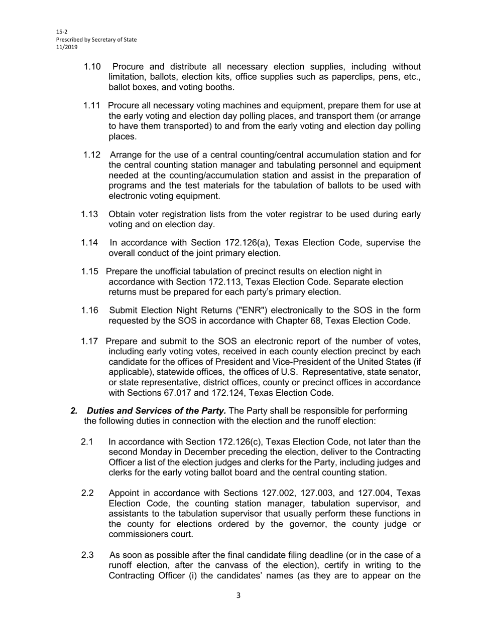 Form 15-2 Joint Primary Election Services Contract - Texas, Page 3