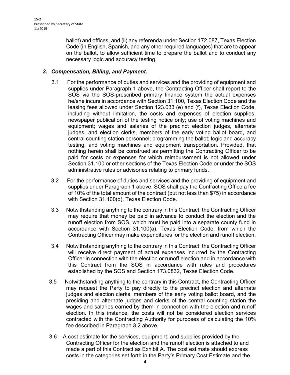 Form 15-2 Joint Primary Election Services Contract - Texas, Page 4