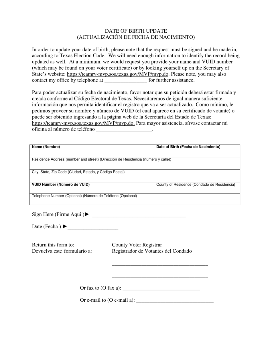 Form BW4-7BFM Date of Birth Update Request - Texas (English / Spanish), Page 2