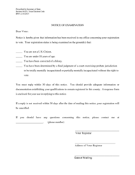 Document preview: Form BW5-2 Notice of Examination - Texas (English/Spanish)