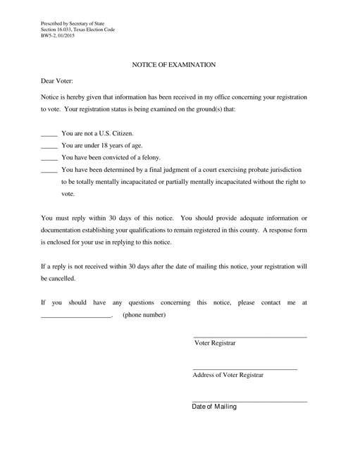 Form BW5-2 Notice of Examination - Texas (English/Spanish)
