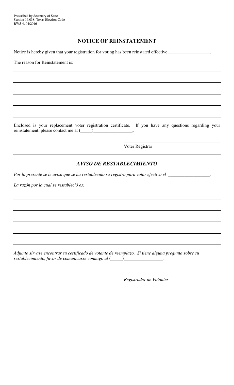 Form BW54 Download Printable PDF or Fill Online Notice of