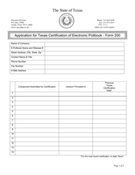 Form 200 &quot;Application for Texas Certification of Electronic Pollbook&quot; - Texas