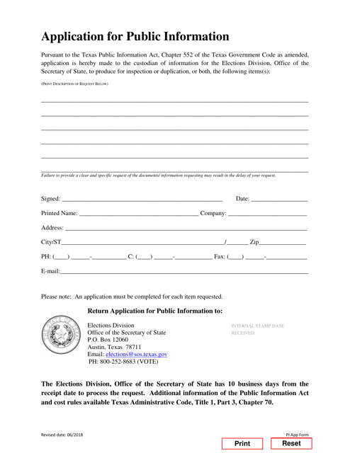 Application for Public Information - Texas Download Pdf