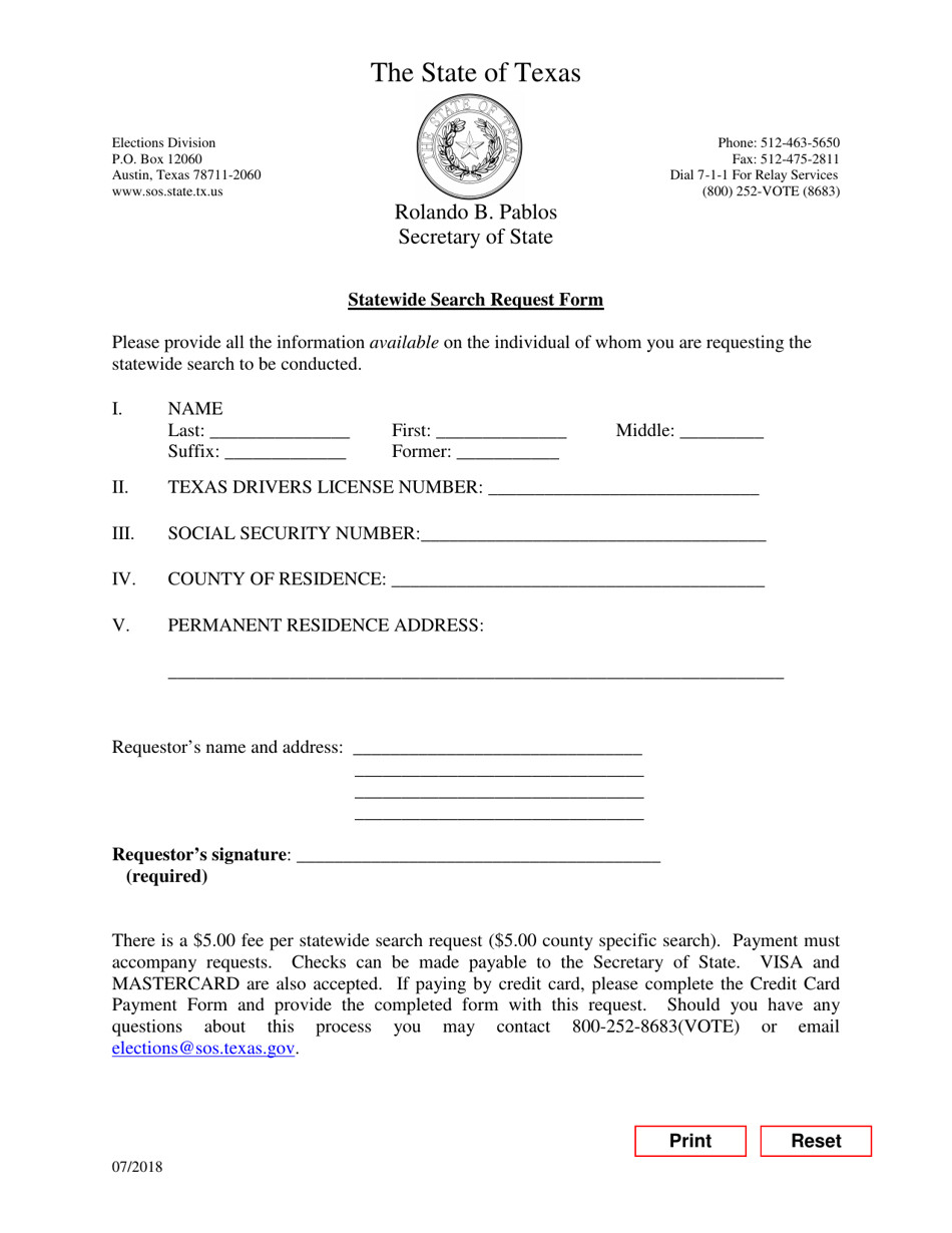 Texas Statewide Registered Voter Search Request Form - Fill Out, Sign ...