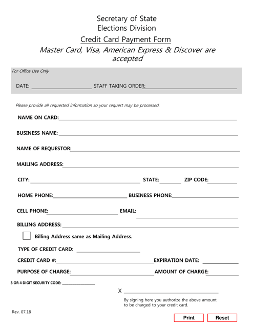 Credit Card Payment Form - Texas Download Pdf