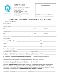 Document preview: Asbestos Company Certification Application - Utah