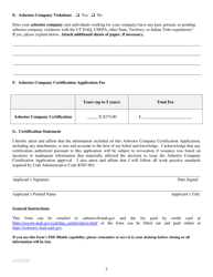 Asbestos Company Certification Application - Utah, Page 2