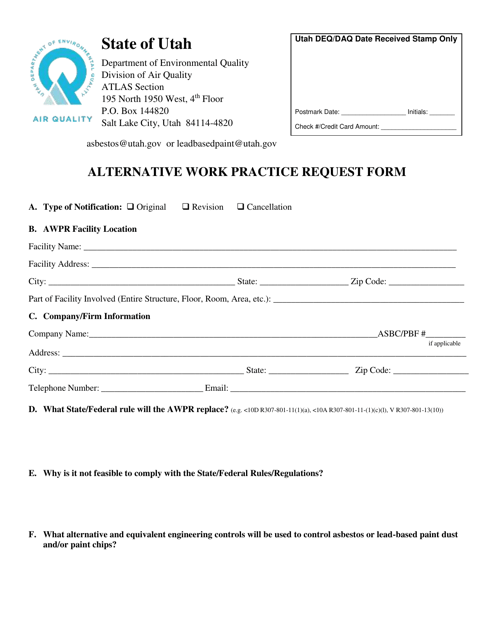 Alternative Work Practice Request Form - Utah