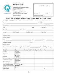 Asbestos Individual Certification Application Form - Utah