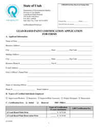 Document preview: Lead-Based Paint Certification Application for Firms - Utah