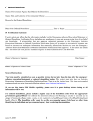 Emergency Asbestos Renovation/Abatement or Ordered Demolition Notification Form - Utah, Page 2