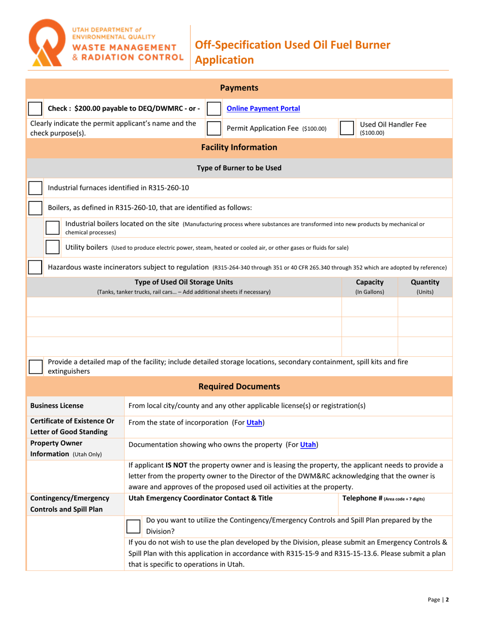 Used Oil off-Specification Fuel Burner Application - Utah, Page 2