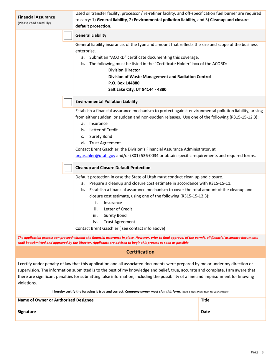 Used Oil off-Specification Fuel Burner Application - Utah, Page 3