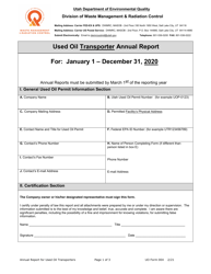 Document preview: UO Form 004 Used Oil Transporter Annual Report - Utah