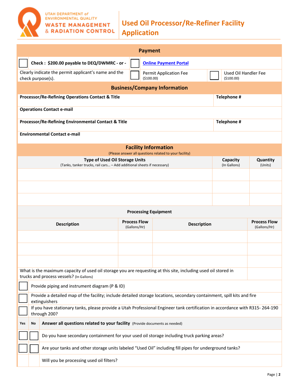 Used Oil Processor / Re-refiner Facility Application - Utah, Page 2