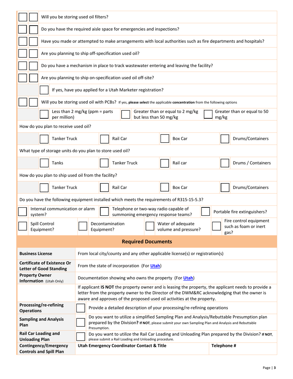 Used Oil Processor / Re-refiner Facility Application - Utah, Page 3