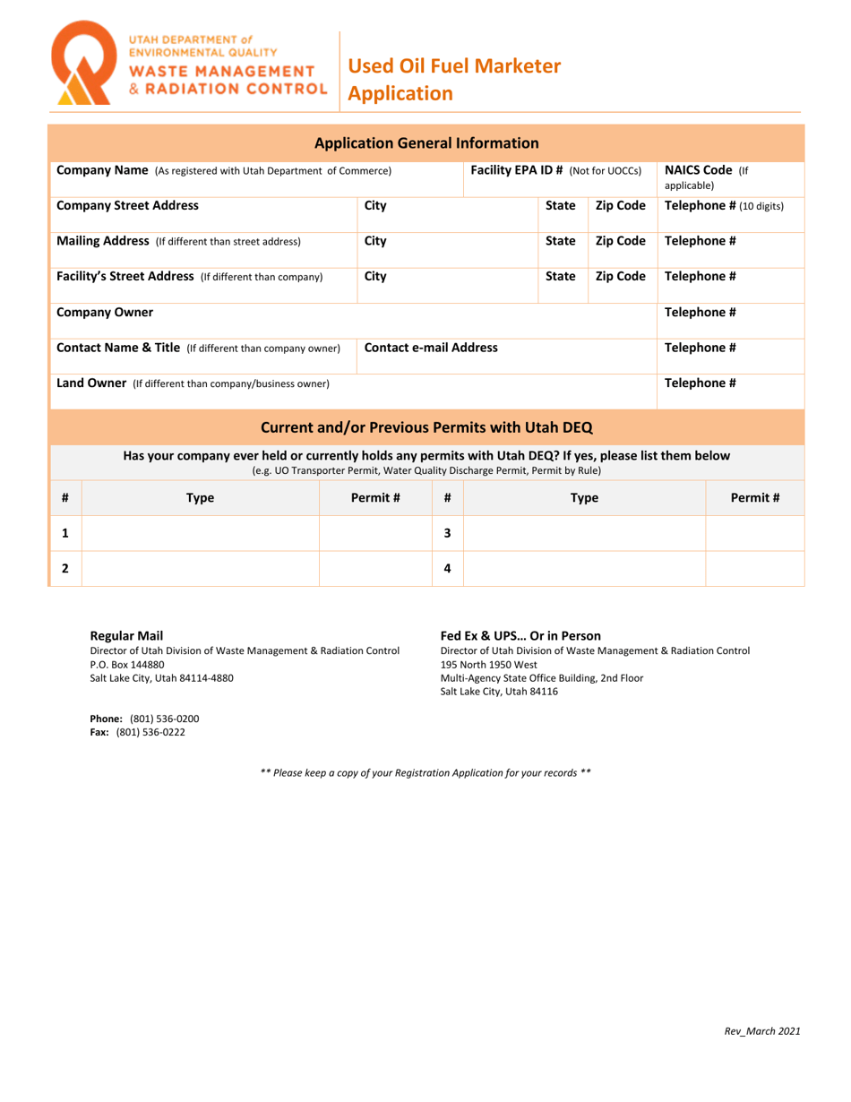 Used Oil Fuel Marketer Application - Utah, Page 1