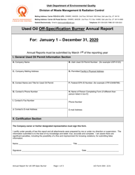 Document preview: UO Form 004 Used Oil off-Specification Burner Annual Report - Utah