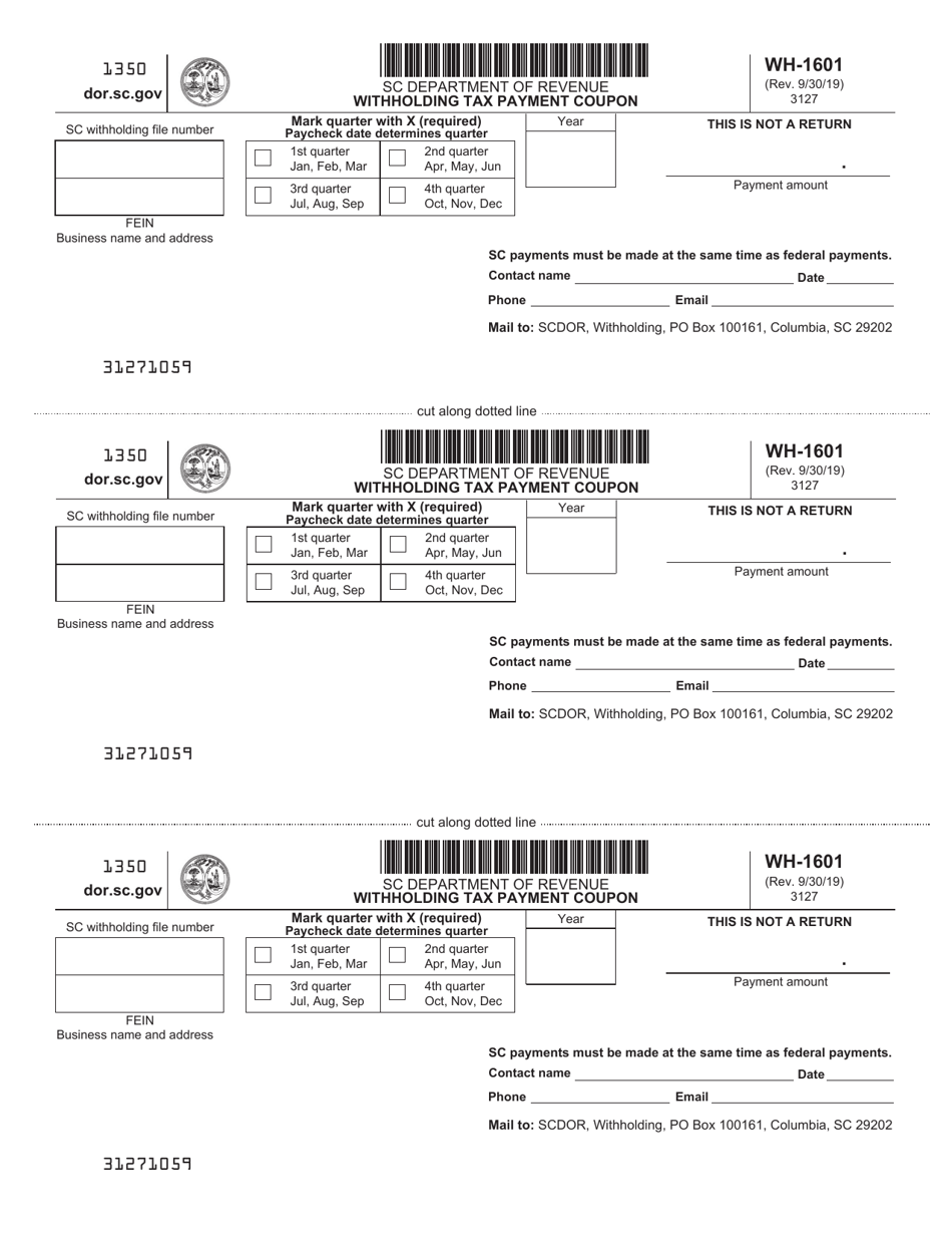 Form WH-1601 Withholding Tax Coupon - South Carolina, Page 2