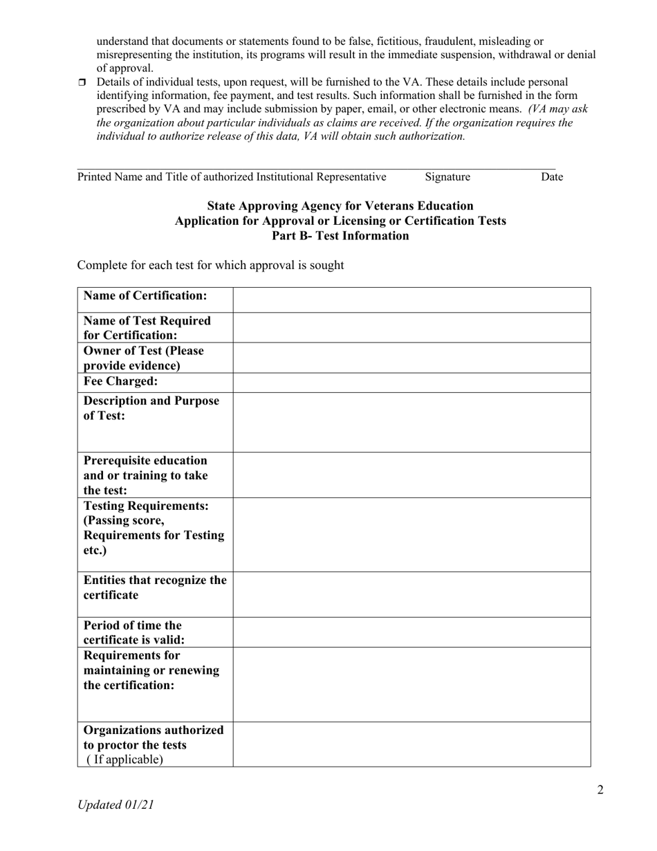 Application for Approval of Licensing / Certification Tests - Utah, Page 2