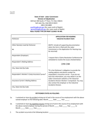 Form 001 Application for Hearing - Industrial Accident Claim - Utah