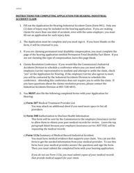 Instructions for Form 001 &quot;Application for Hearing - Industrial Accident Claim&quot; - Utah