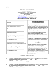 Form 026 &quot;Application for Hearing - Occupational Disease Claim&quot; - Utah
