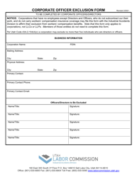 Document preview: Corporate Officer Exclusion Form - Utah