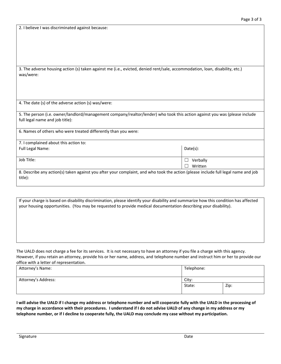 Fair Housing Intake Questionnaire - Utah, Page 3