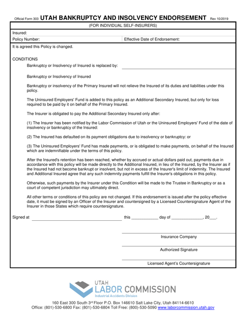 Official Form 303 Utah Bankruptcy and Insolvency Endorsement - Utah