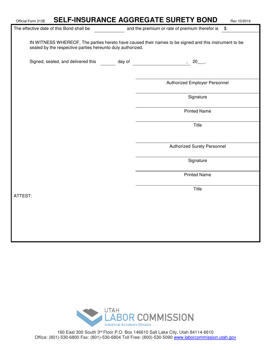 Official Form 213E Self-insurance Aggregate Surety Bond - Utah, Page 3