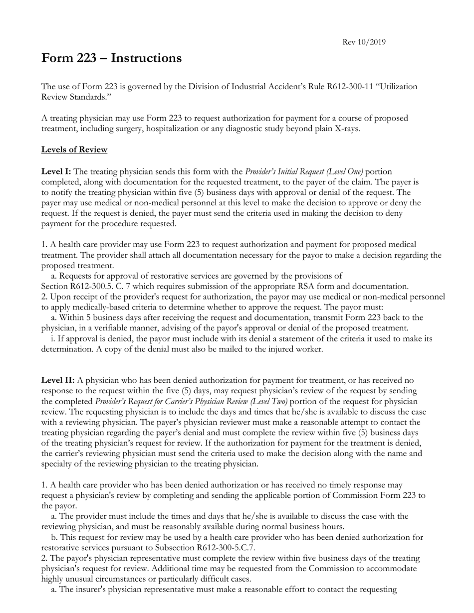 Form 223 Authorization Request for Medical Treatment / Carrier Response - Utah, Page 3
