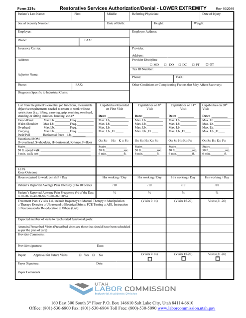 Form 221C Restorative Services Authorization/Denial - Lower Extremity - Utah
