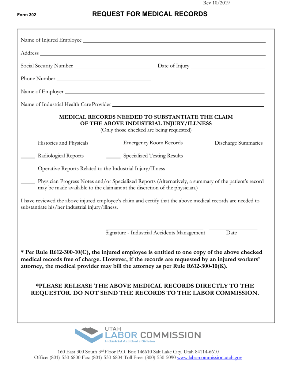 Form 302 Fill Out, Sign Online and Download Fillable PDF, Utah