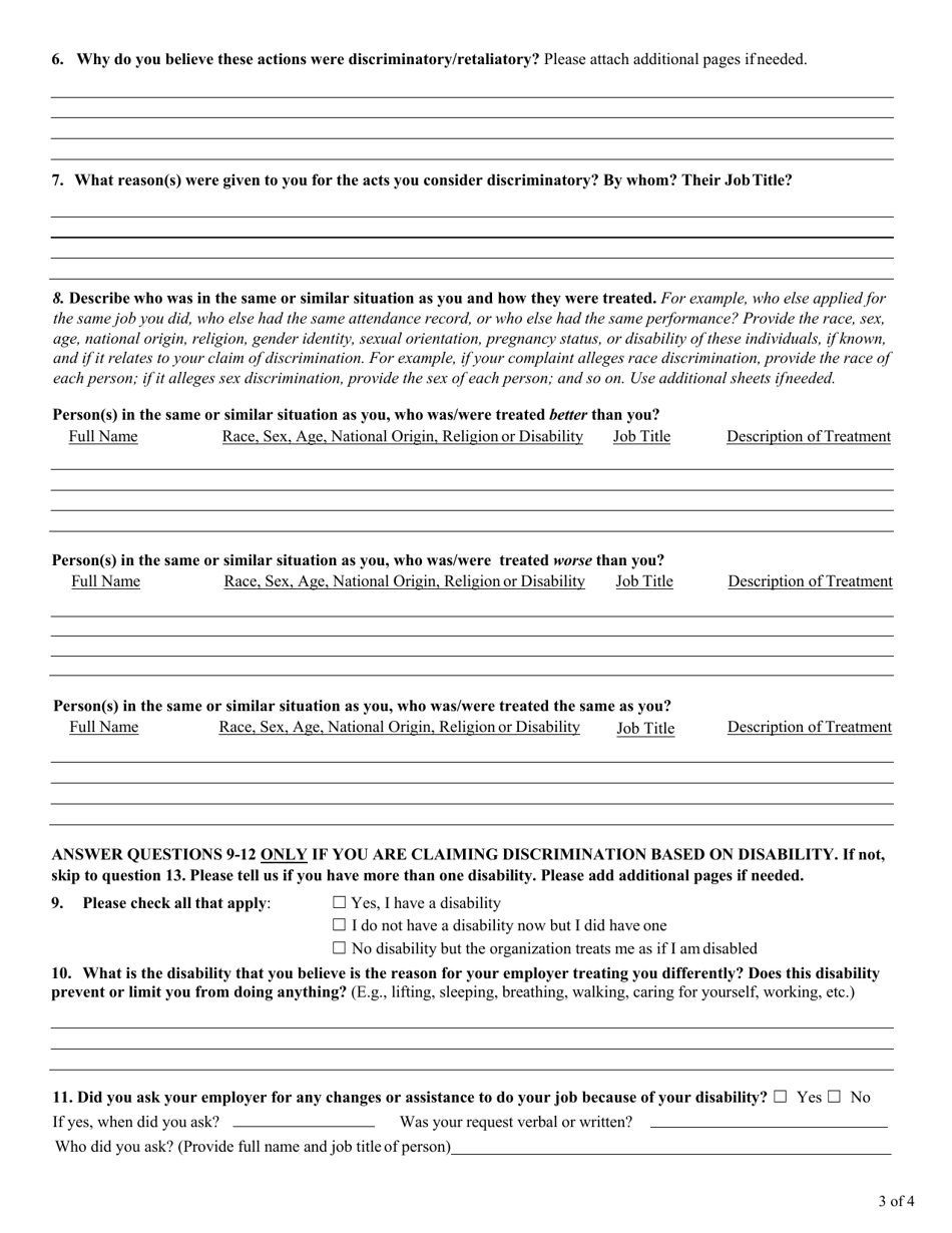 Employment Discrimination Questionnaire - Utah, Page 3