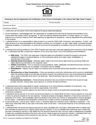 Form 8 Homeowner Service Agreement and Certification of the Terms to Participate in the Colonia Self Help Center Program - Texas