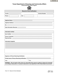 Form 19 &quot;Record of Oral Verification&quot; - Texas