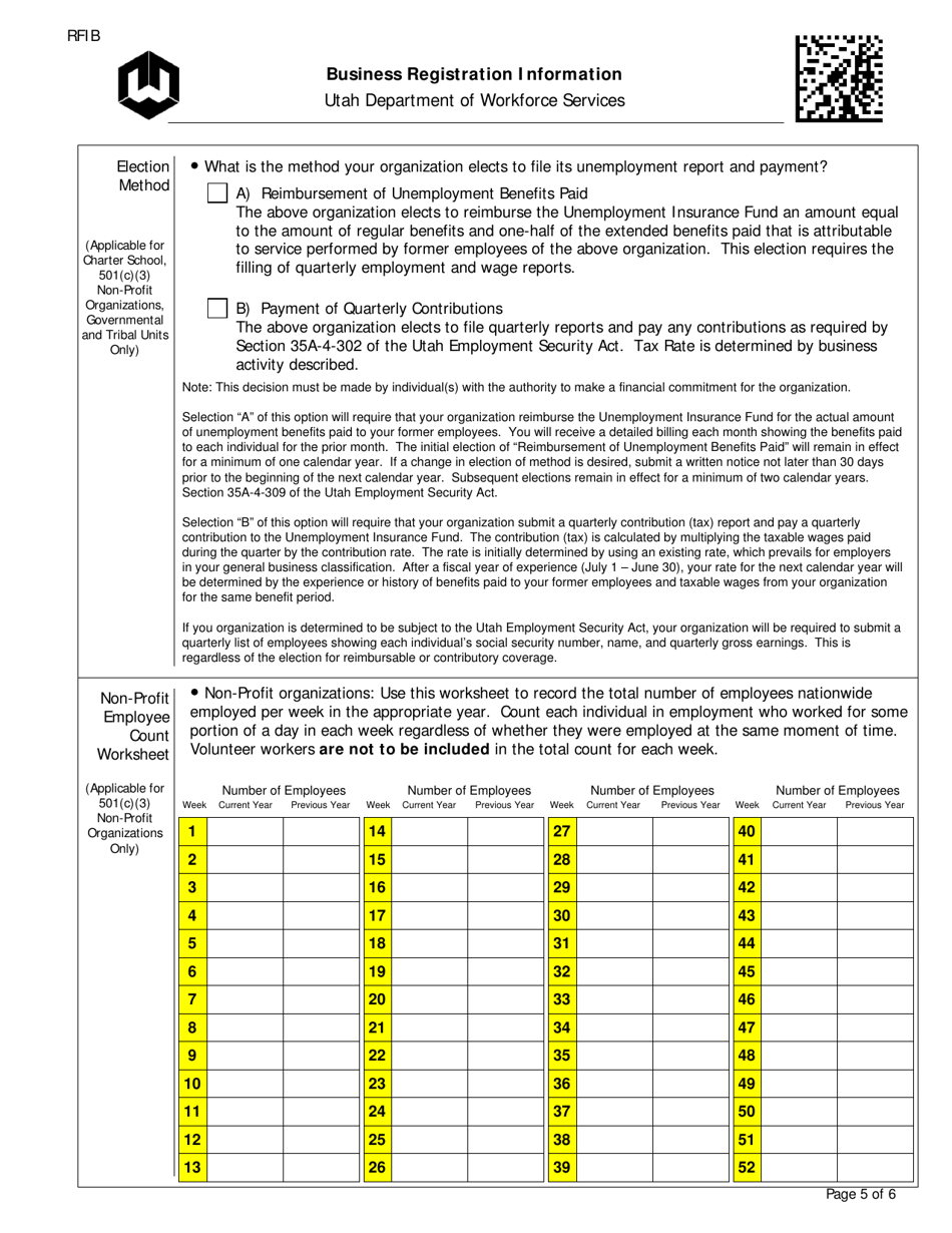 Form RFIB Business Registration Information - Utah, Page 5