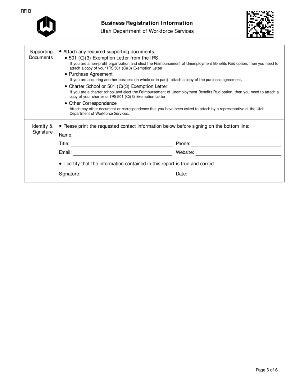 Form RFIB Business Registration Information - Utah, Page 6