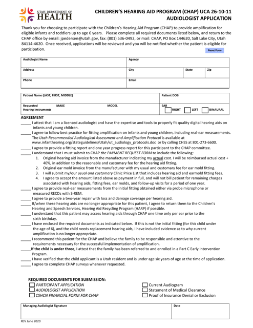 Audiologist Application - Children's Hearing Aid Program (Chap) - Utah Download Pdf